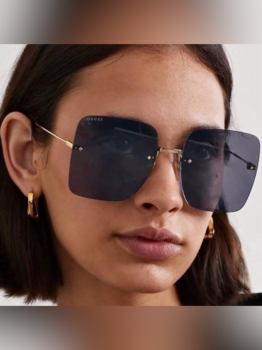 Gucci Butterfly Designer Sunglasses Gold Tinted Oversized Rimless GG1147S 001 - Picture 2 of 15